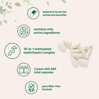 Micro Ingredients Paquete de 2 multivitaminas metiladas puras, 480...