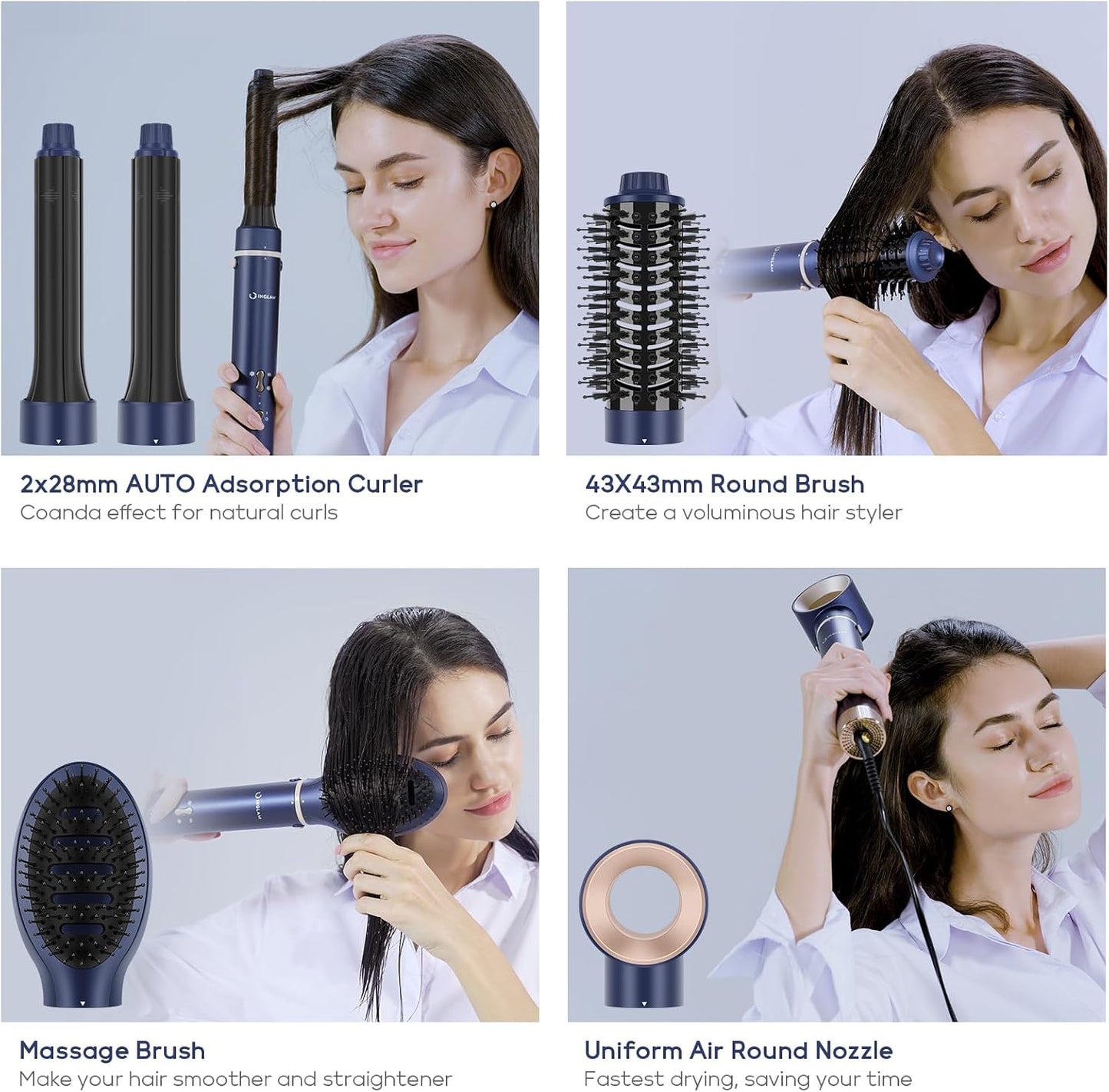 IG INGLAM MegaAIR Styler, cepillo secador de pelo profesional 5 en...