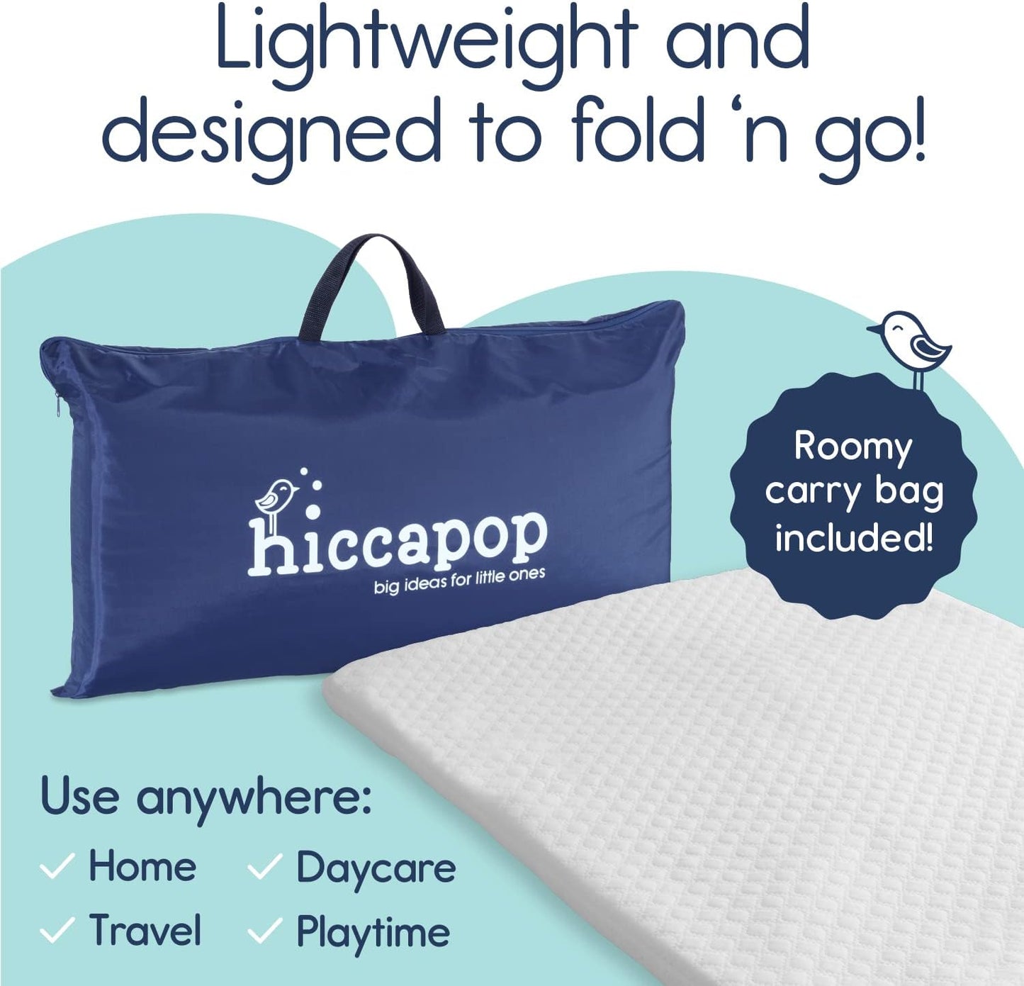 hiccapop Pack and Play - Cubrecolchón (38 x 26 x 1.25 pulgadas), al...