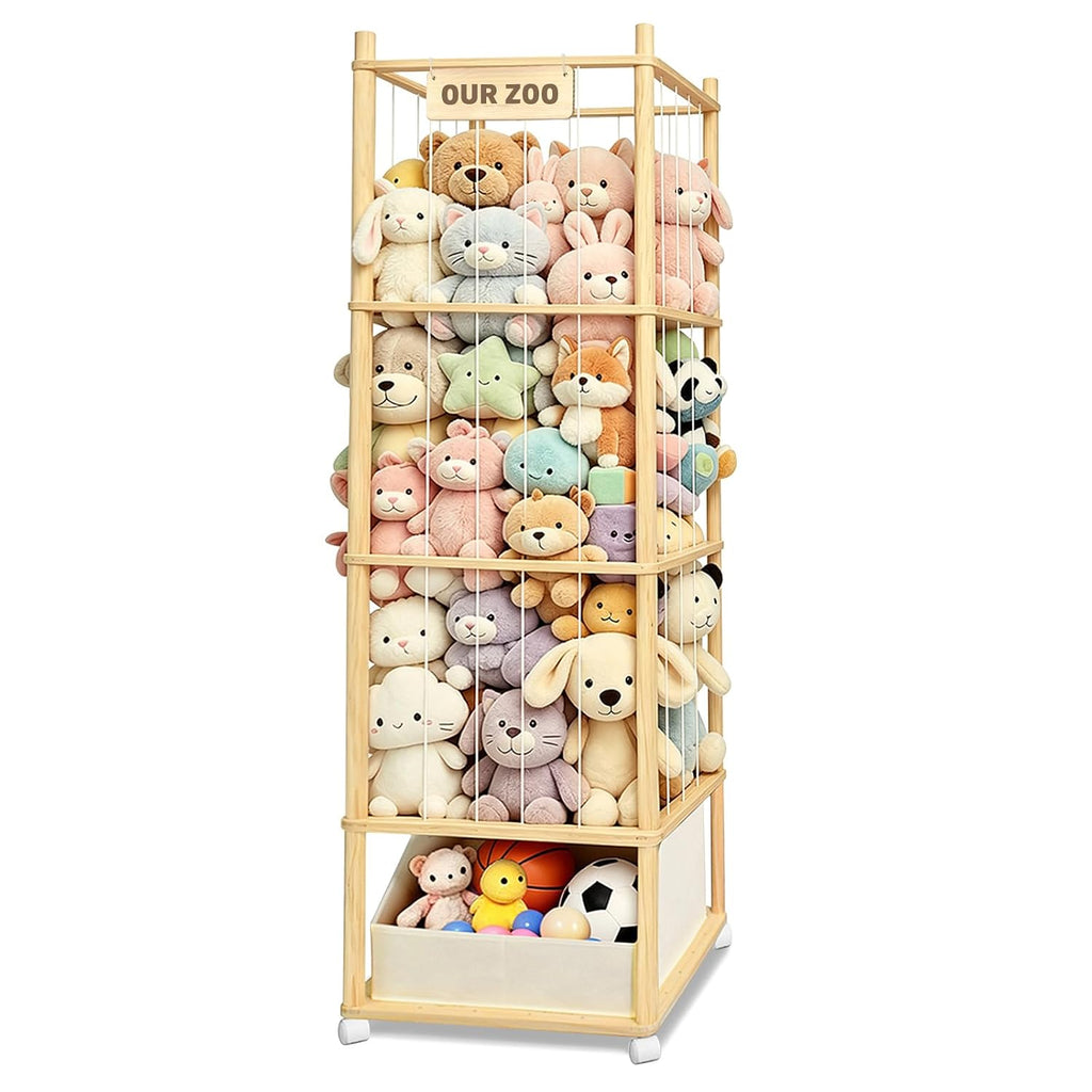 Almacenamiento grande de animales de peluche con bandeja de juguete...