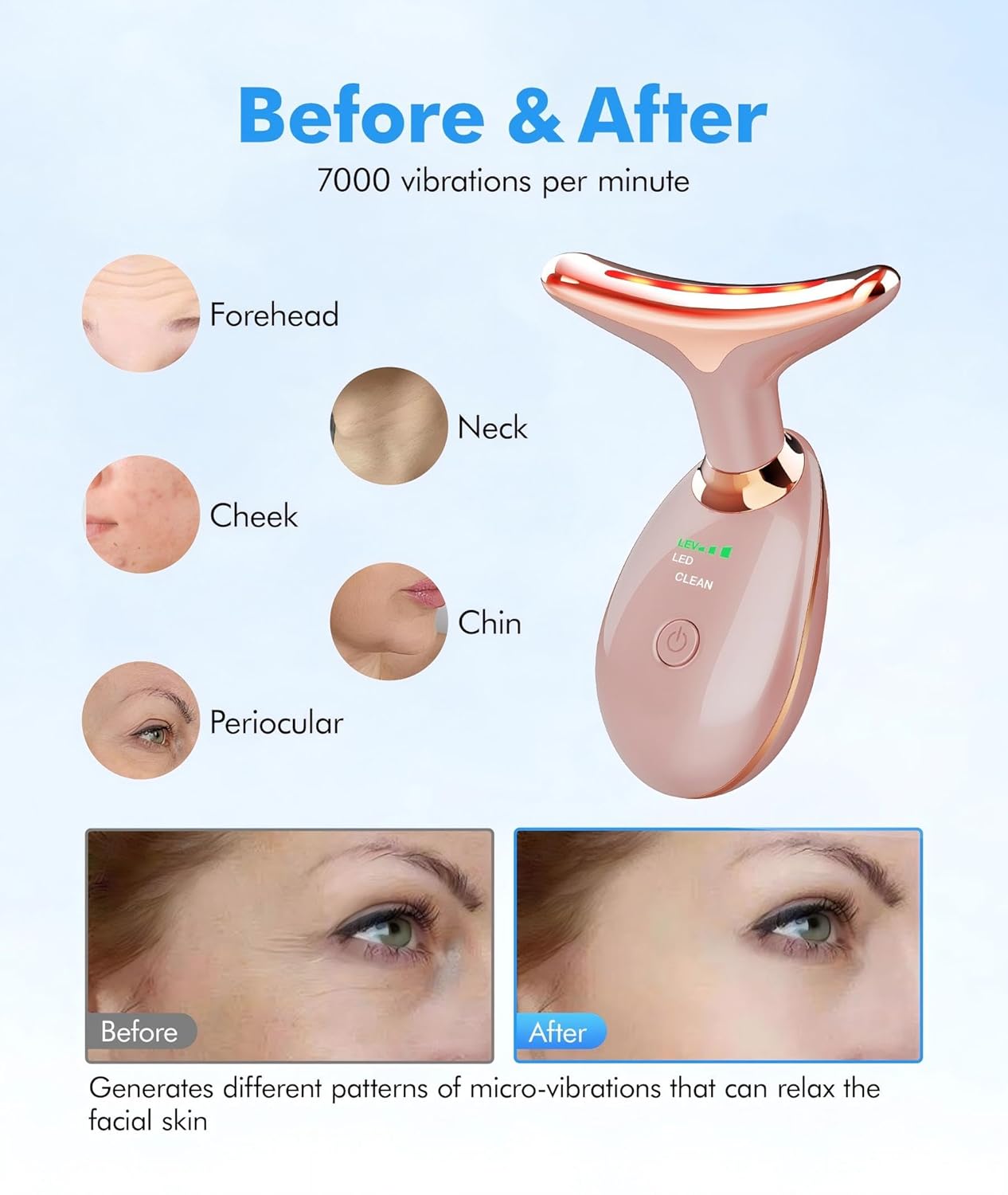 SDKWDH Terapia de Luz Roja para Cara y Cuello, Herramienta de Masaj...