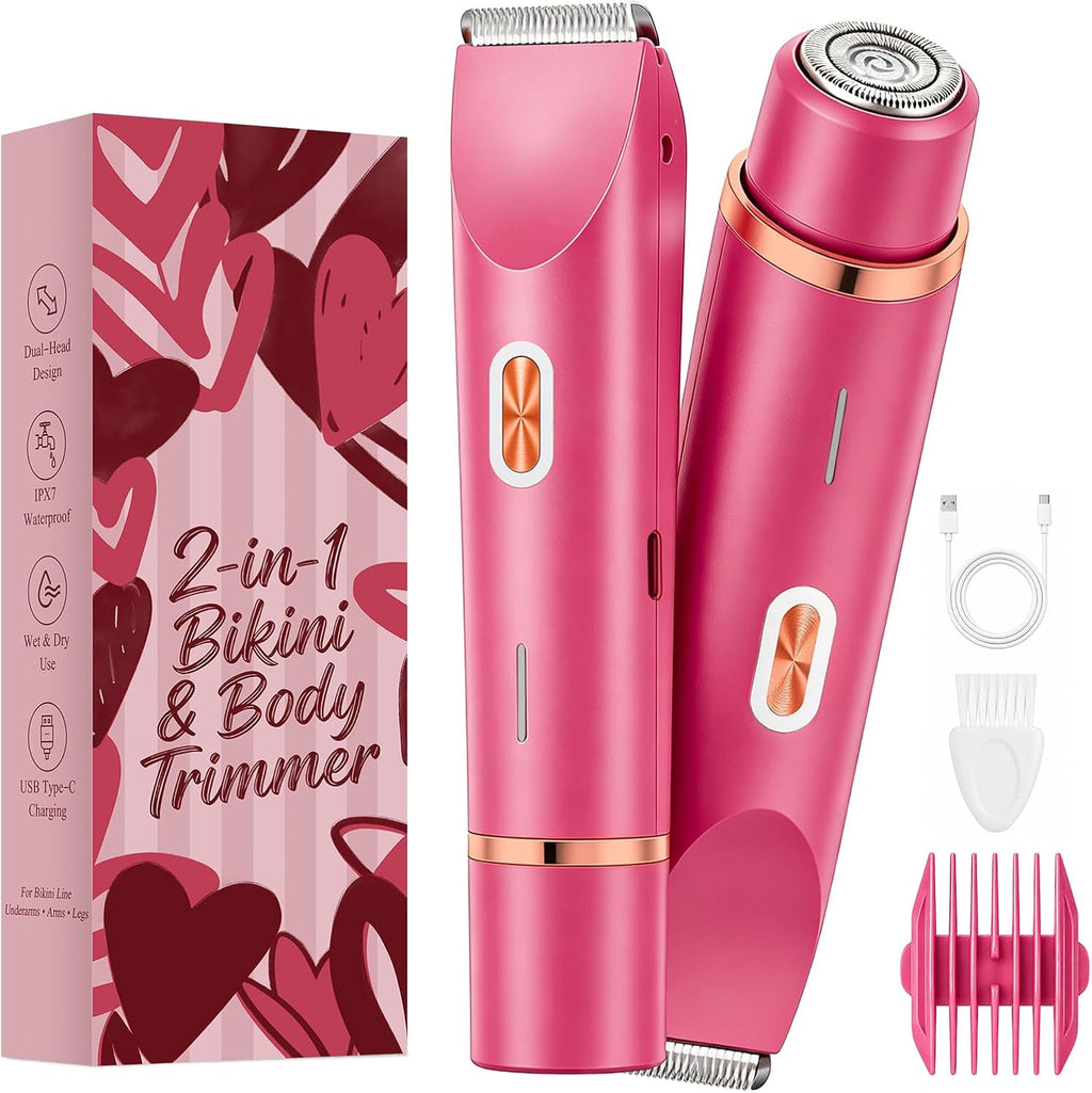 Afeitadora eléctrica impermeable 2 en 1 para mujer, color rosa fram...