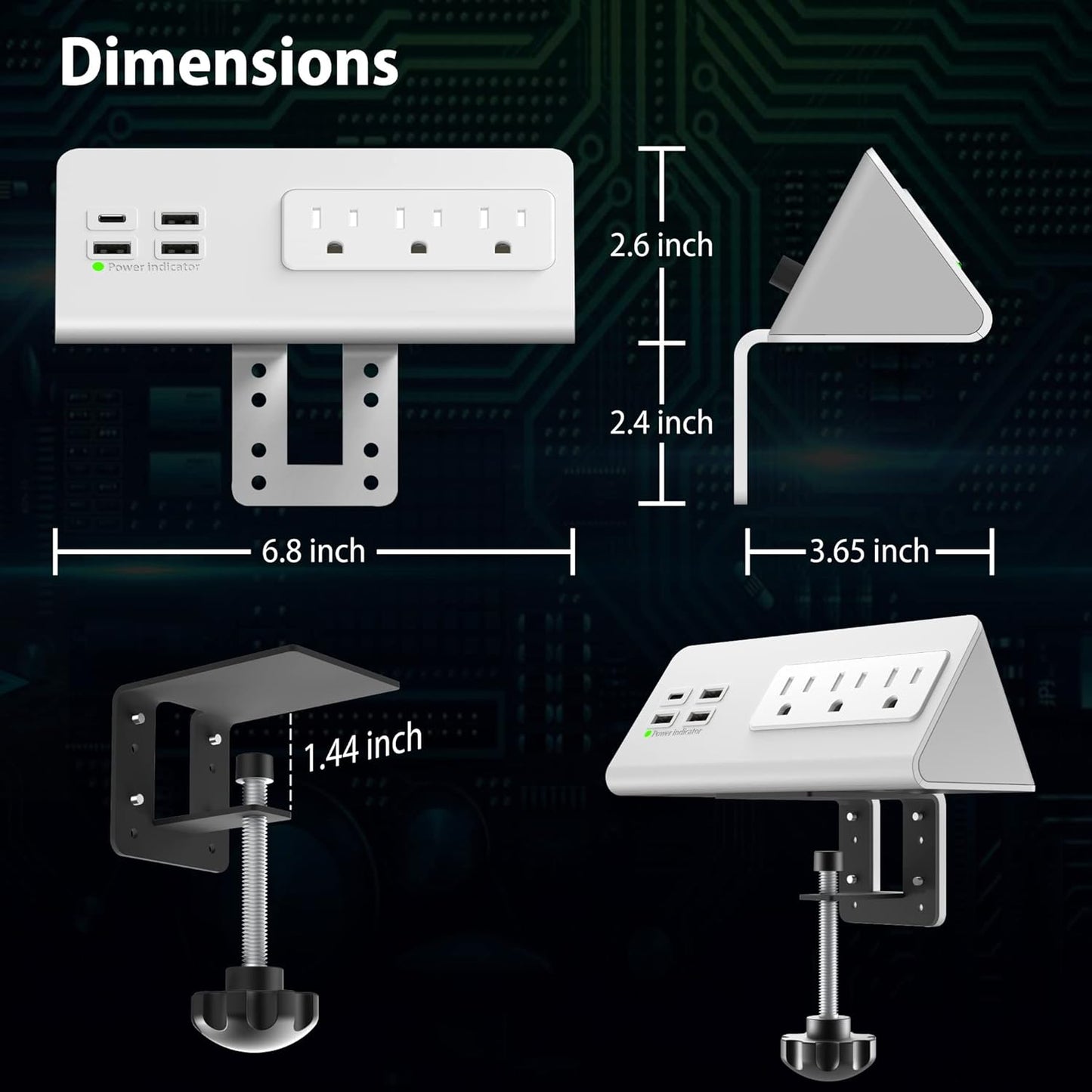 Regleta de enchufes con puertos USB-C para montar en el borde de me...