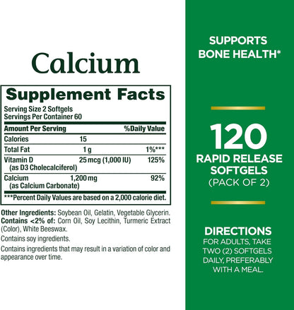 Nature's Bounty Calcio 1200 mg con vitamina D3 - Cápsulas bland...