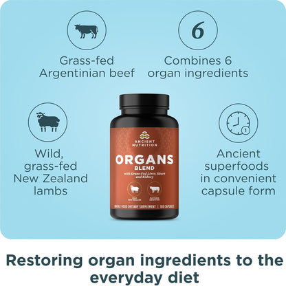 Ancient Nutrition Suplementos de órganos, cápsulas de complejo de ó...