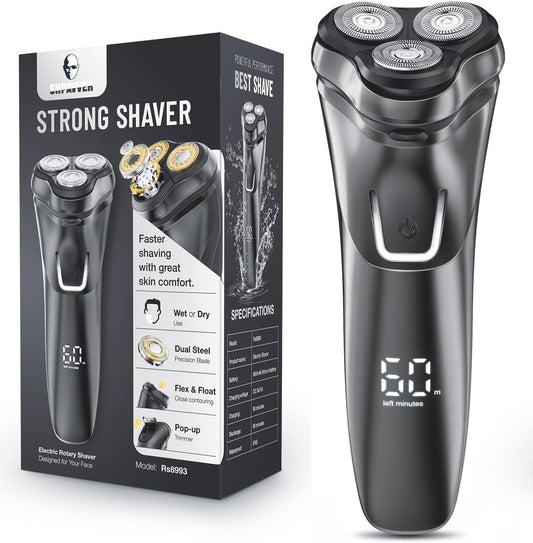 Maquinilla de afeitar eléctrica premium para hombre: afeitado giratorio inalámbrico en húmedo y seco, suave con la piel sensible, carga rápida USB y recortadora de precisión mejorada, color negro