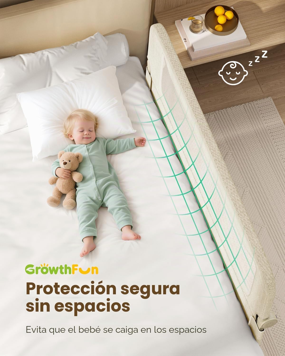 GrowthFun Riel de cama plegable para niños pequeños, marco y conect...
