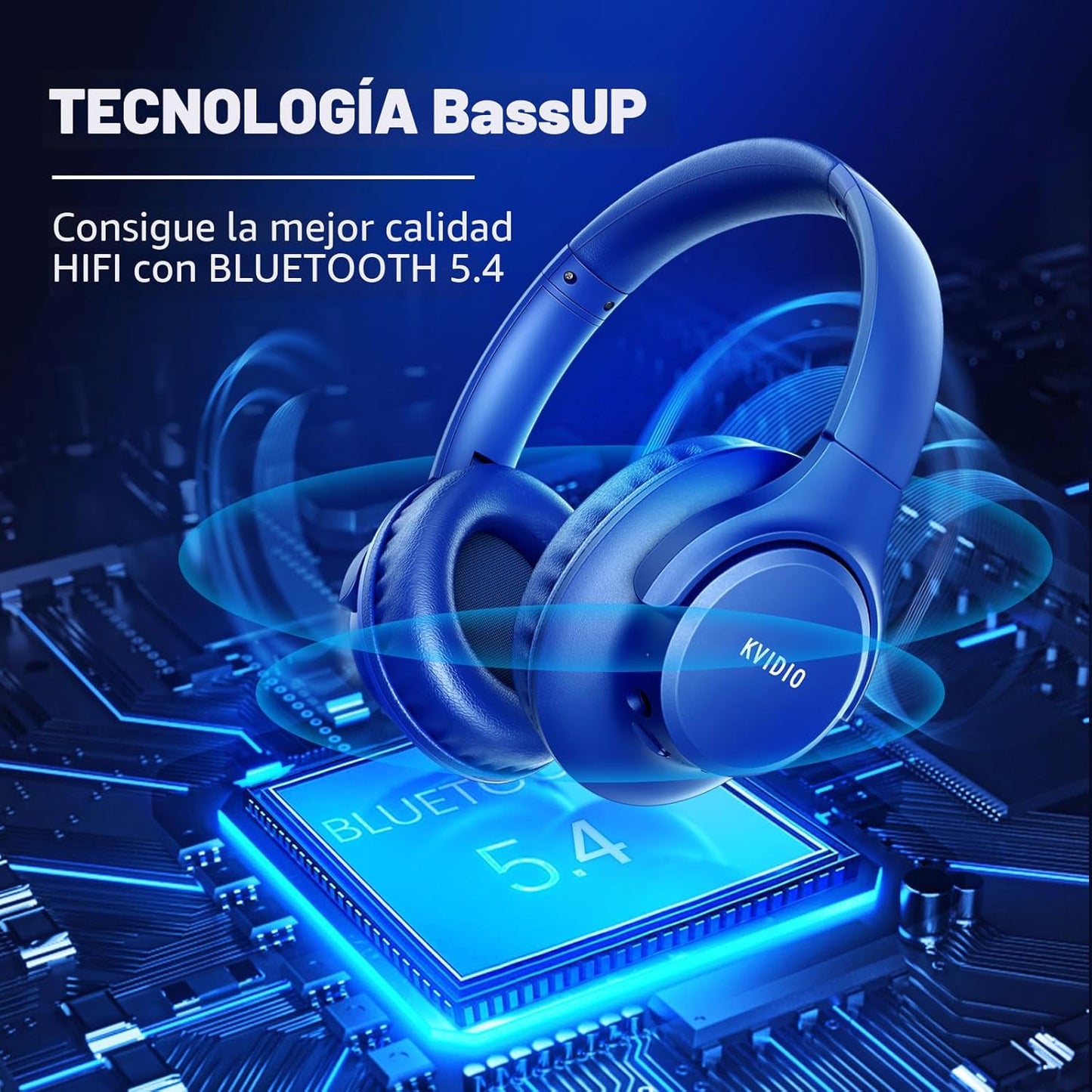 KVIDIO Auriculares Bluetooth sobre la oreja, 65 horas de reproducci...