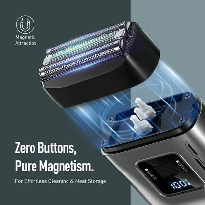 Afeitadora inalámbrica para hombres: cabezales de repuesto dobles (papel de aluminio + recortadora), alta velocidad 6000 RPM, recargable USB-C, pantalla de batería impermeable IPX6 y fácil de