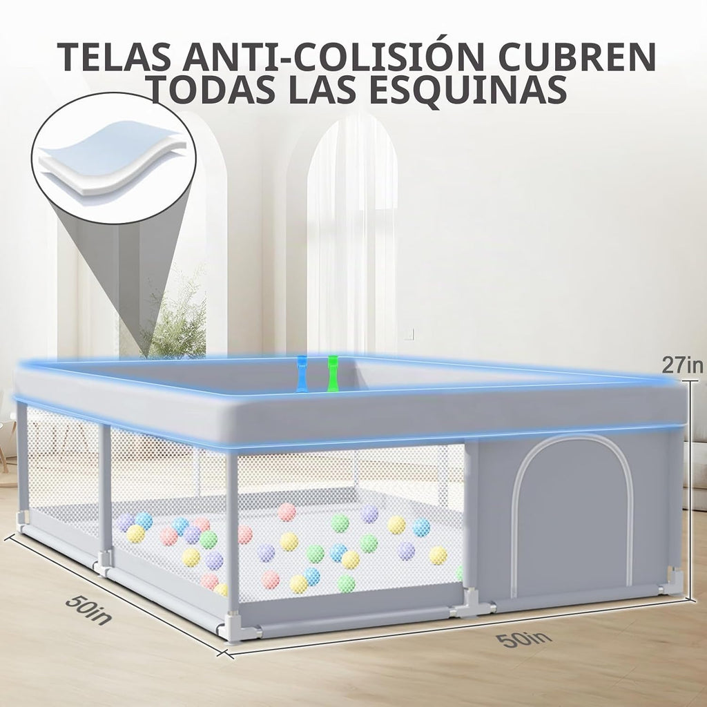XVISHX Corralito para bebés de 50 x 50 pulgadas, corralito para beb...