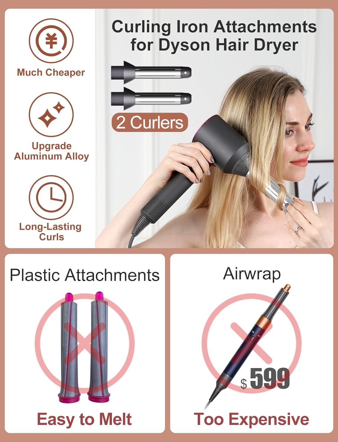 Varitas rizadoras automáticas con 2 rizadores para secador de pelo...