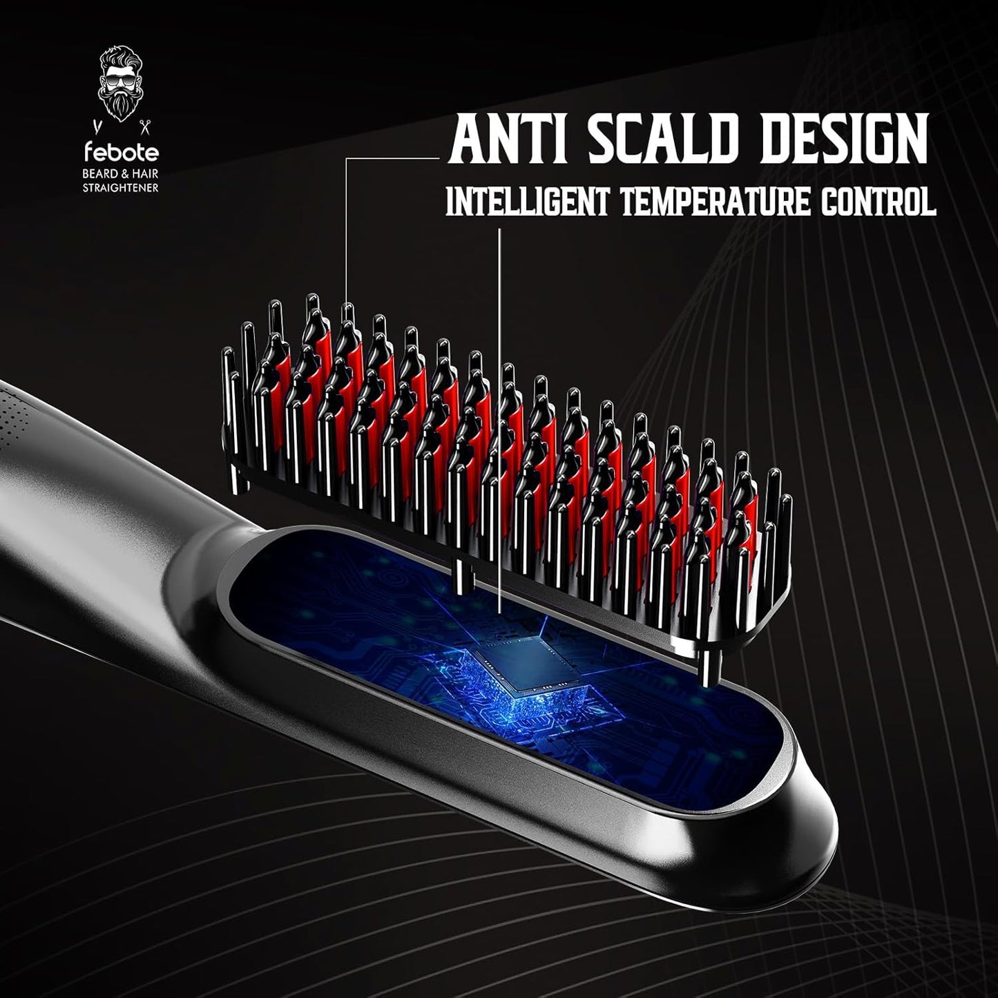 Cepillo iónico calentado para alisar el cabello para hombres, 5 ajustes de temperatura, antiquemaduras, moldeador de barba y bolsa de viaje