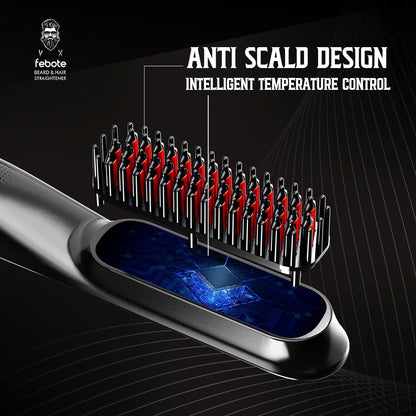 Cepillo iónico calentado para alisar el cabello para hombres, 5 ajustes de temperatura, antiquemaduras, moldeador de barba y bolsa de viaje