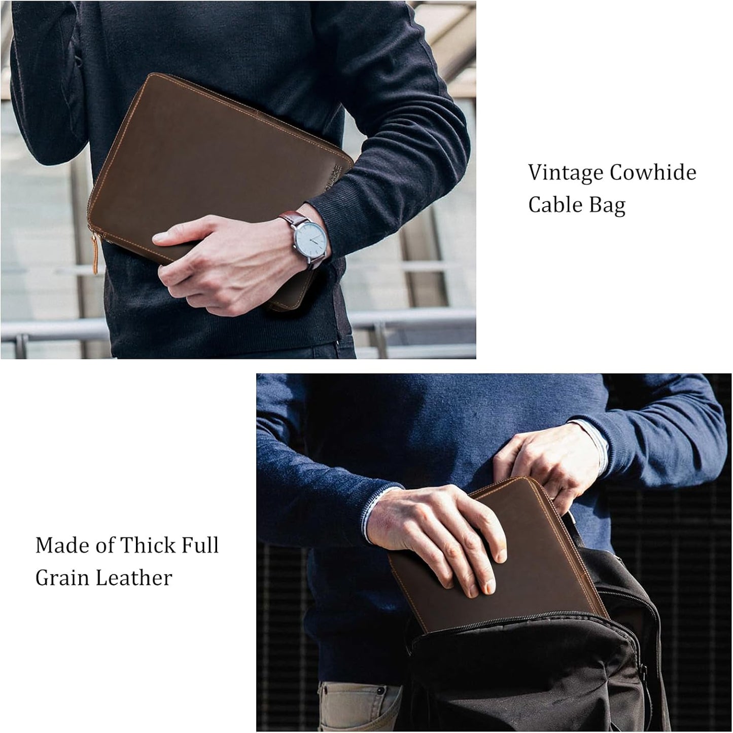 Polare - Organizador de cables de viaje de cuero de grano completo,...