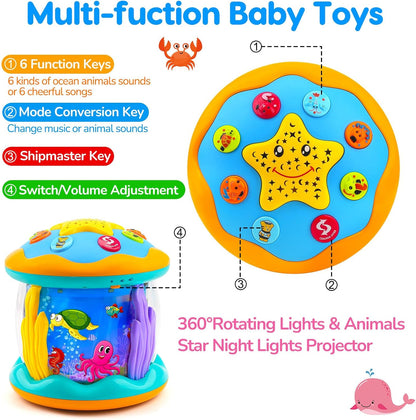 Juguetes para bebés de 6 a 12 meses, proyector musical giratorio con luz boca abajo, juguetes para bebés de 0 a 6, 3 a 6 meses, juguetes para gatear para acuarios de 4, 5, 6, 7, 8, 9, 12 a 18 meses