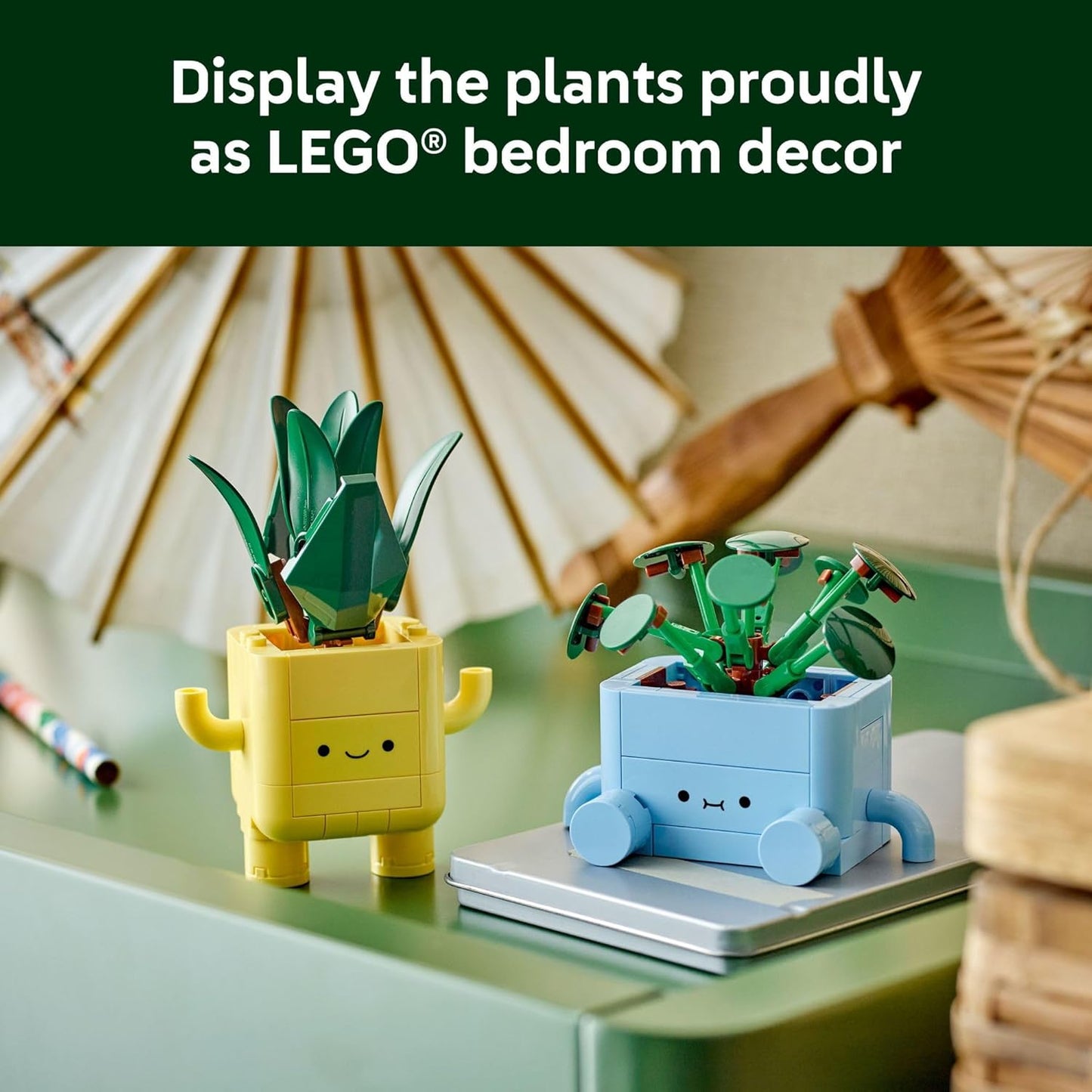 LEGO Botanicals Happy Plants - Juguete de construcción para niños, niñas y niños de 9 años en adelante, decoración de sala de juegos para escritorio o estante, regalo para cesta de Pascua, planta artificial de interior para jugar y exhibir - 10349