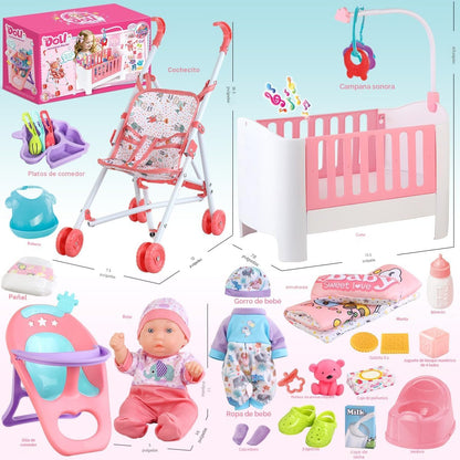 Juego de accesorios para cuna y cochecito de bebé con muñeca de beb...