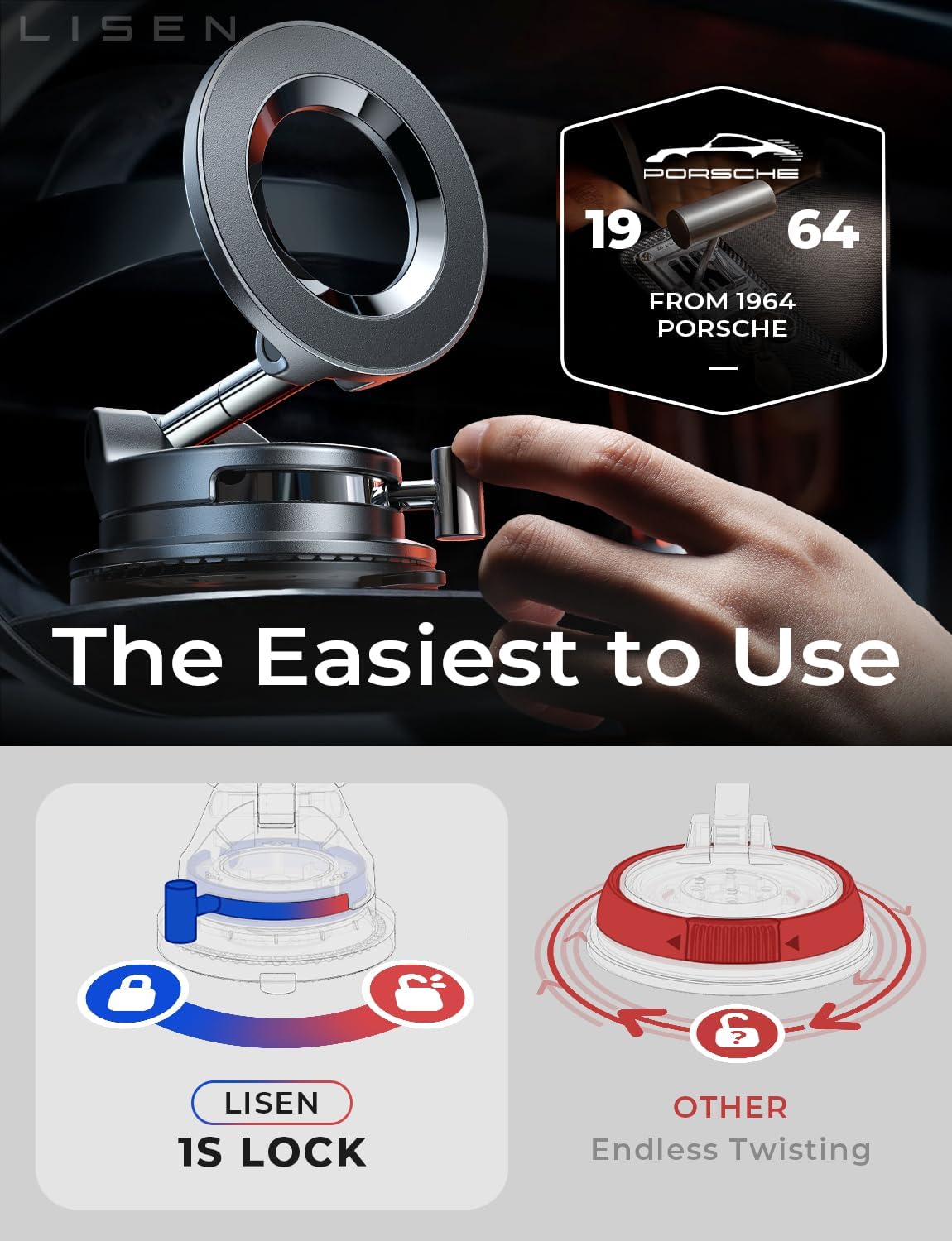 LISEN Magsafe Soporte de automóvil, soportes de teléfono celular para tu automóvil, accesorios magnéticos para automóvil para mujeres y hombres, interior Jeep camión, kits de regalo de succión al