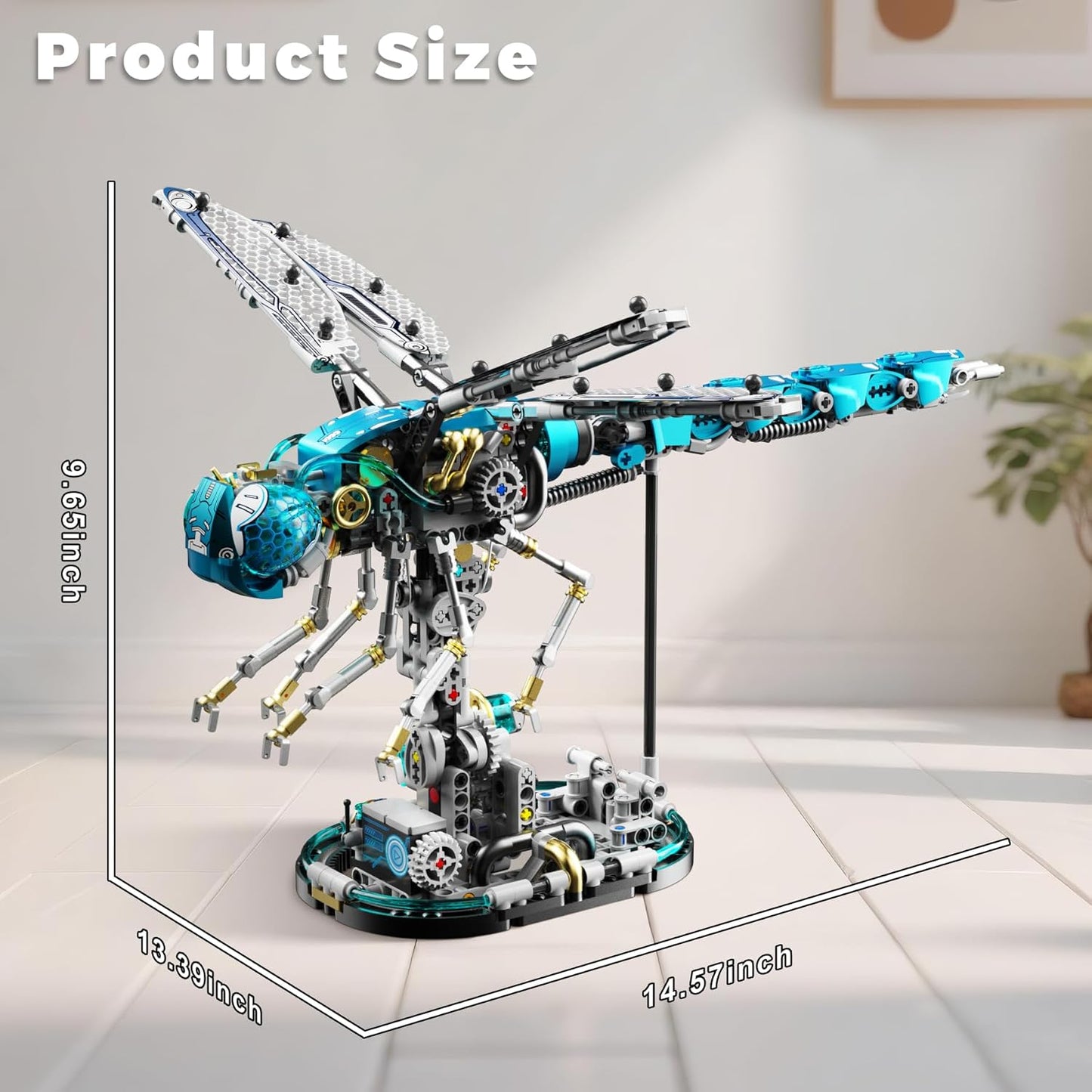 Bloques de construcción mecánicos de libélula para adultos, compatibles con Lego, modelo de mundo animal de insectos con luz y soporte de exhibición, juguetes educativos STEM para