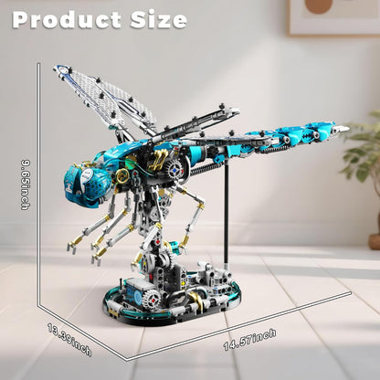 Bloques de construcción mecánicos de libélula para adultos, compatibles con Lego, modelo de mundo animal de insectos con luz y soporte de exhibición, juguetes educativos STEM para
