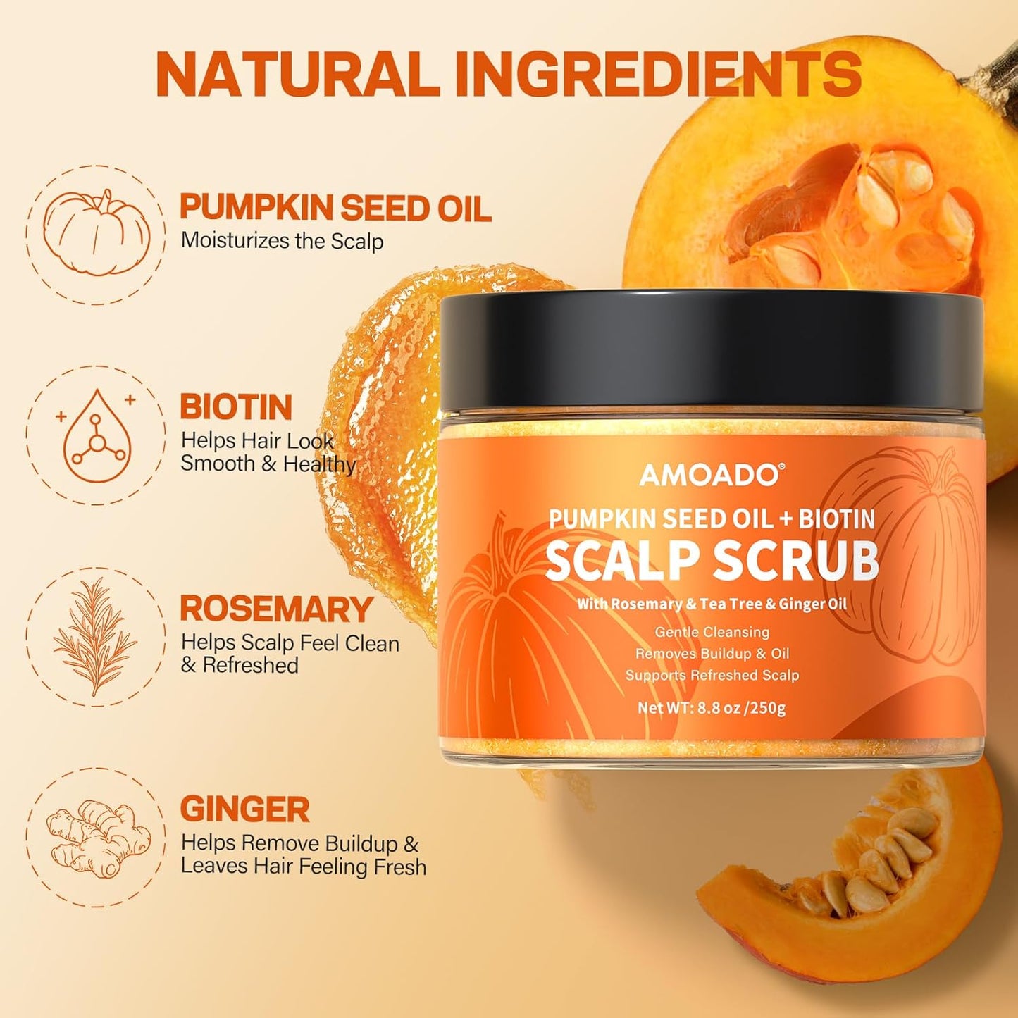 Exfoliante para el Cuero Cabelludo, Exfoliante para el Cuero Cabelludo con Aceite de Semilla de Calabaza con Biotina y Romero, Desintoxicante del Cuero Cabelludo Sin Sulfatos para Cuero