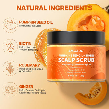 Exfoliante para el Cuero Cabelludo, Exfoliante para el Cuero Cabelludo con Aceite de Semilla de Calabaza con Biotina y Romero, Desintoxicante del Cuero Cabelludo Sin Sulfatos para Cuero