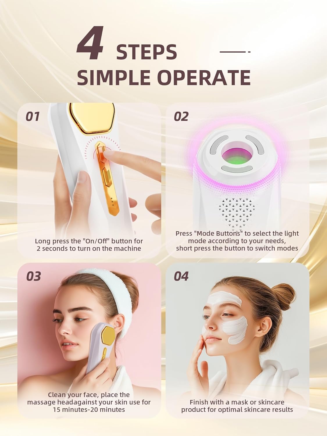 INTEO Masajeador facial multifuncional, dispositivo de brillo de vi...