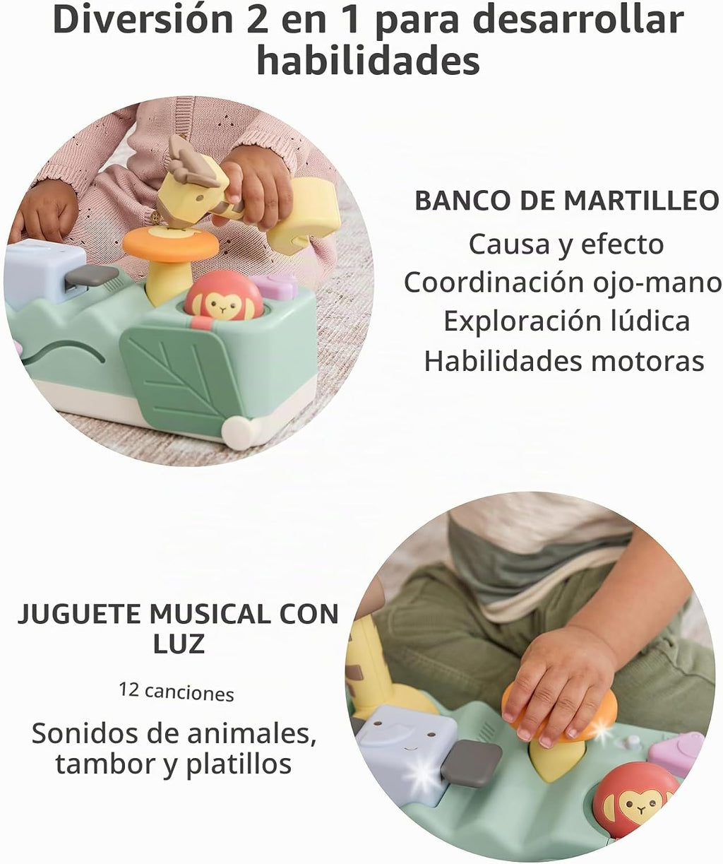 Skip Hop Tiempo boca abajo y juego sentado causa y efecto desarrollo musical para bebé juguete con 12 sonidos de animales, luces, música y 6 actividades, maravillas geométricas 2 en 1