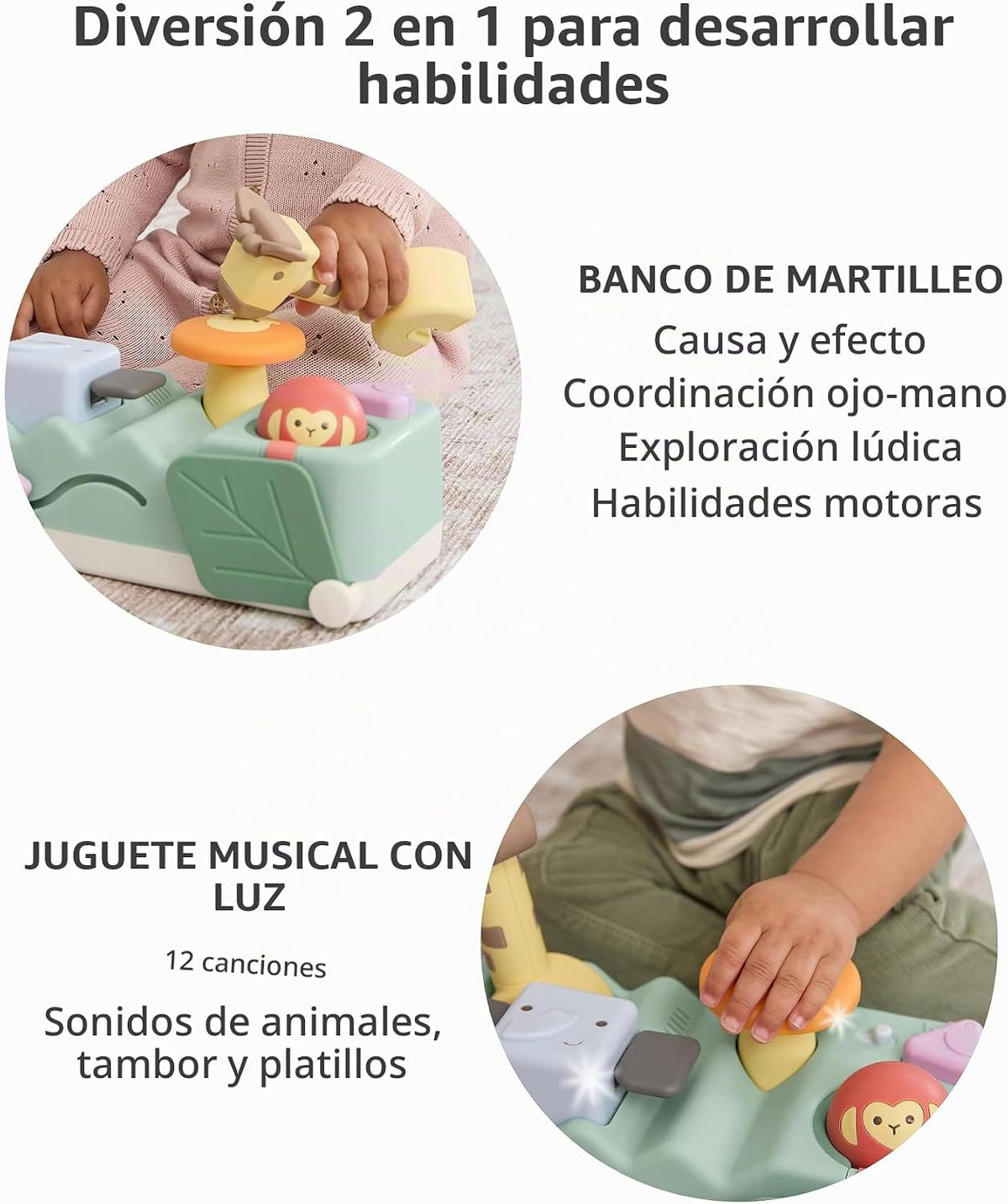 Skip Hop Tiempo boca abajo y juego sentado causa y efecto desarrollo musical para bebé juguete con 12 sonidos de animales, luces, música y 6 actividades, maravillas geométricas 2 en 1