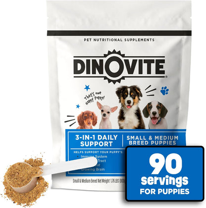 Dinovite Probiótico 3 en 1 para cachorros, piel y pelaje, salud dig...