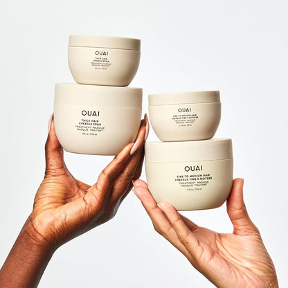 OUAI Mascarilla de tratamiento capilar de fina a mediana - Mascarilla para reparación, hidratación y brillo capilar, con manteca de karité, queratina y pantenol, sin parabenos, ftalatos ni sulfatos (3.4 onzas)