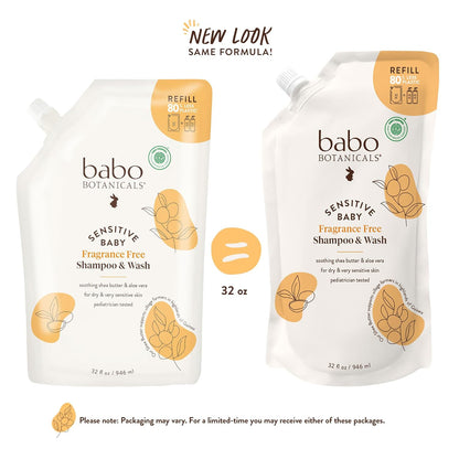 Babo Botanicals Sensitive Baby Champú y lavado 2 en 1 sin fragancia...