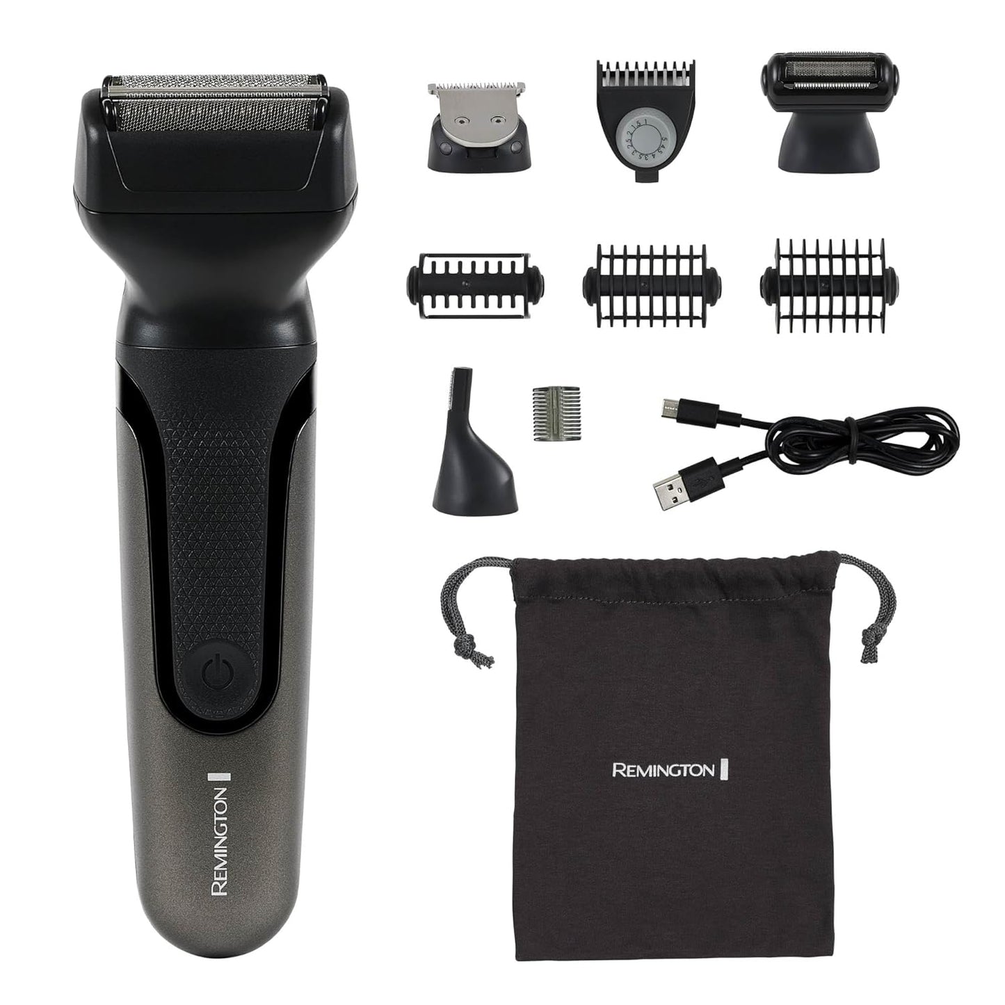 Remington ONE Shave & Groom - Maquinilla de afeitar eléctrica multiherramienta para hombres, afeitadora de aluminio con 4 accesorios de tamaño completo y 5 peines ajustables para barba, cara y cuerpo