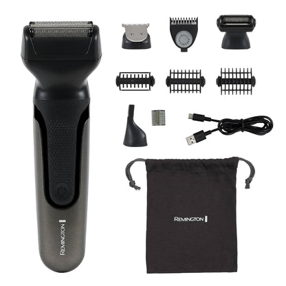 Remington ONE Shave & Groom - Maquinilla de afeitar eléctrica multiherramienta para hombres, afeitadora de aluminio con 4 accesorios de tamaño completo y 5 peines ajustables para barba, cara y cuerpo