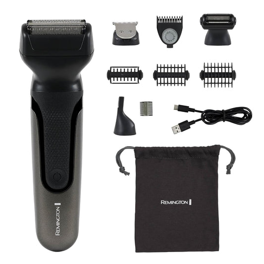 Remington ONE Shave & Groom - Maquinilla de afeitar eléctrica multiherramienta para hombres, afeitadora de aluminio con 4 accesorios de tamaño completo y 5 peines ajustables para barba, cara y cuerpo