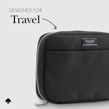 Kate Spade New York Bolso organizador técnico de nylon - Organizador de cables electrónicos, estuche de viaje para cargadores, banco de energía, AirPods y accesorios - Negro con firma