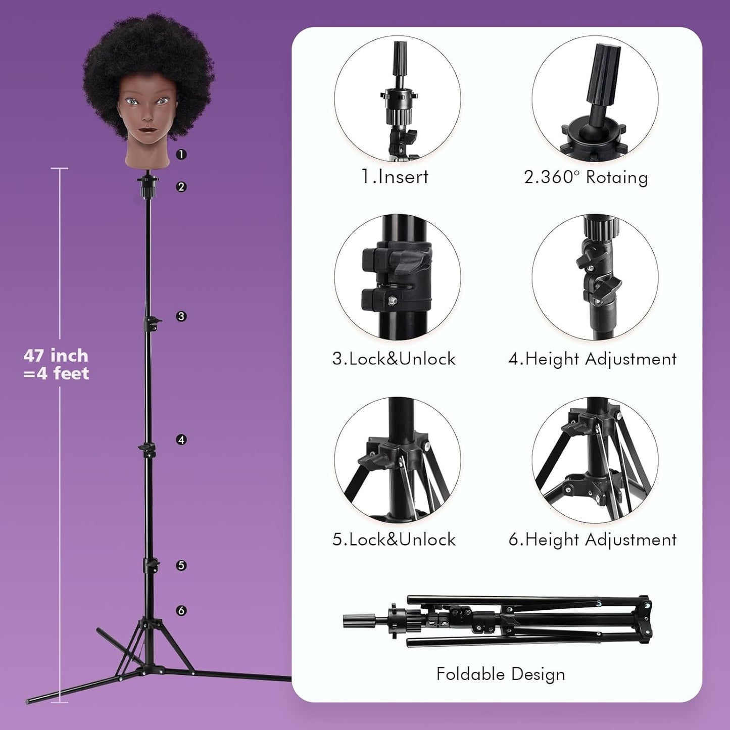 Cabeza de maniquí 100% africana, 4C afro rizado cosmetología manica...