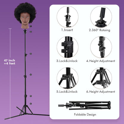 Cabeza de maniquí 100% africana, 4C afro rizado cosmetología manica...