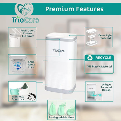 TrioCare Cubo de pañales con control de bloqueo de olor, color blan...