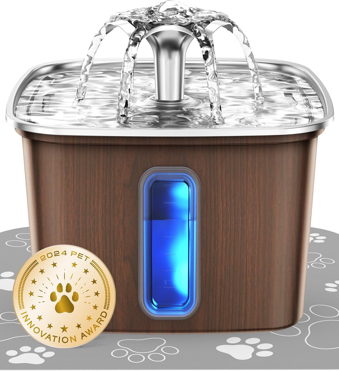 Veken Fuente de agua de acero inoxidable para gatos, fuente automát...