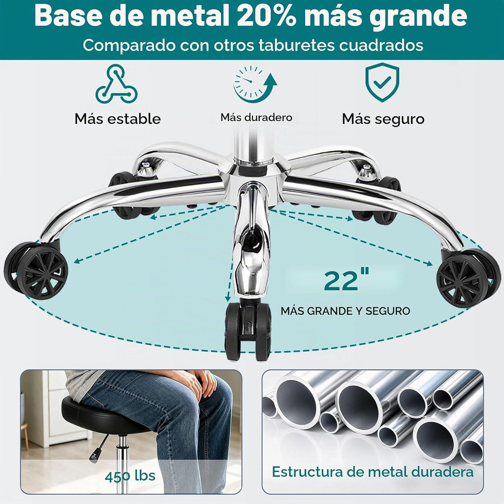 YUNSCEND Taburete rodante con ruedas, asiento contorneado de 16.5"...