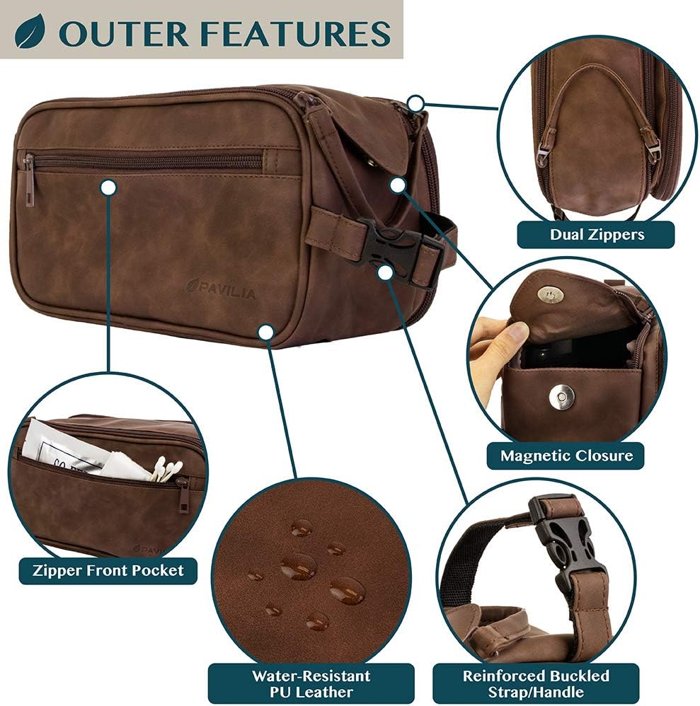 PAVILIA Bolsa de aseo para hombres, kit de afeitado de artículos de...