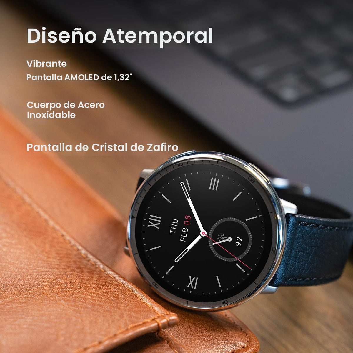 Amazfit Reloj inteligente Active 2 Premium de 1.32 pulgadas, crista...
