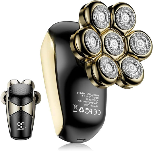 SHPAVVER Afeitadoras de cabeza para hombres calvos: Afeitadora eléctrica mejorada 5 en 1 - Kit de aseo de afeitado IPX7 impermeable para cabezas más calvas - Cuchillas de velocidad turbo y precisión