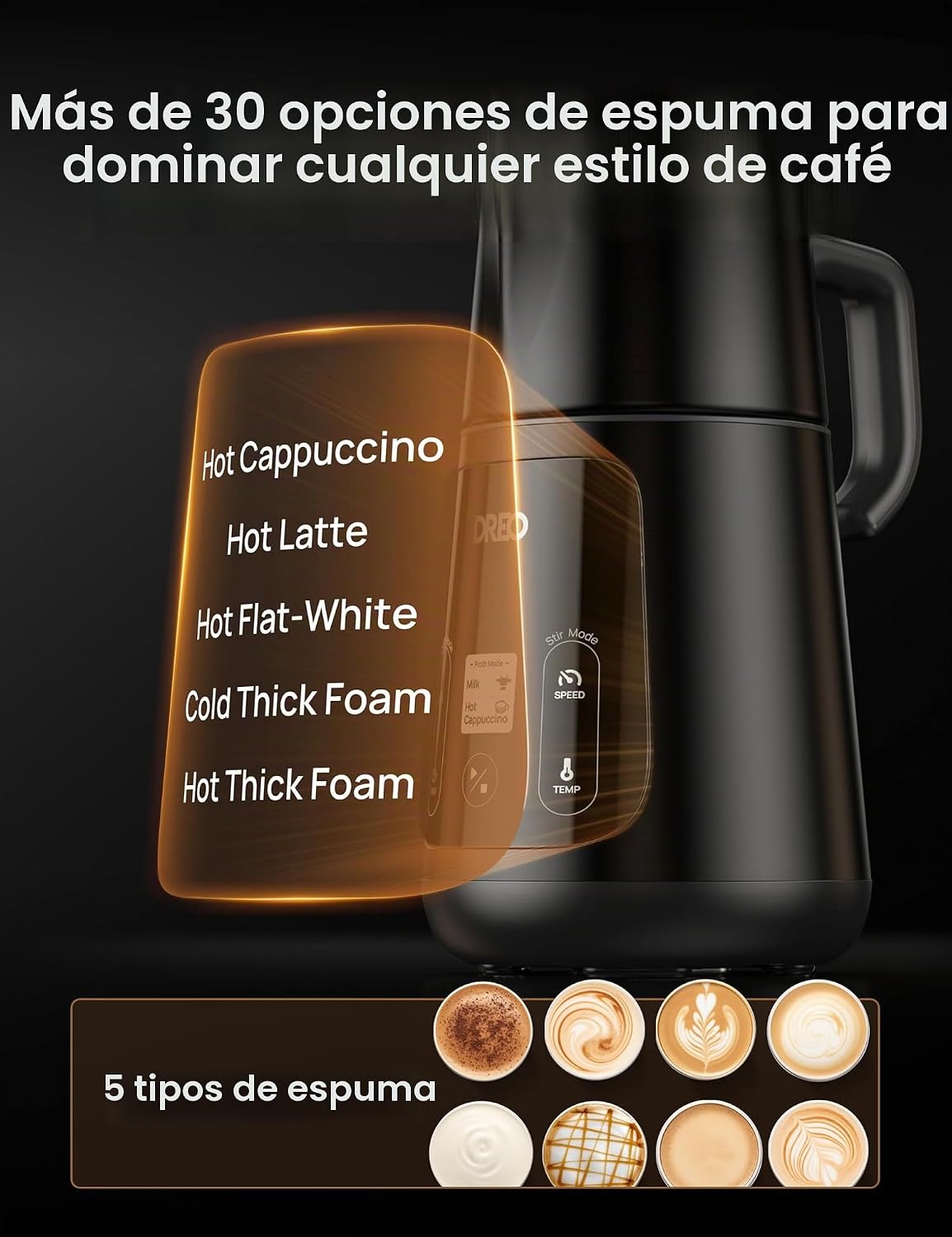 DREO BaristaMaker Espumador de Leche, Todo en 1, 27oz\/800ml Máquin...