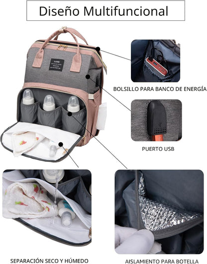 houscly Mochila Bolsa de Pañales Verde para Mamá: Bolsas de Bebé pa...