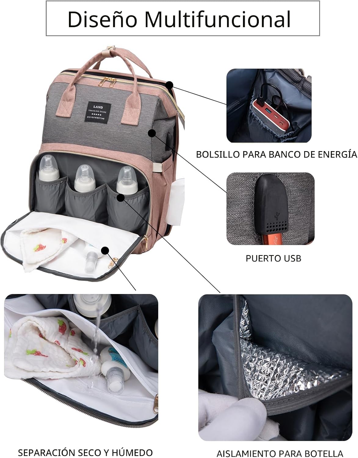 Mochila de pañales azul para mamá: bolsas de bebé grandes con cambi...