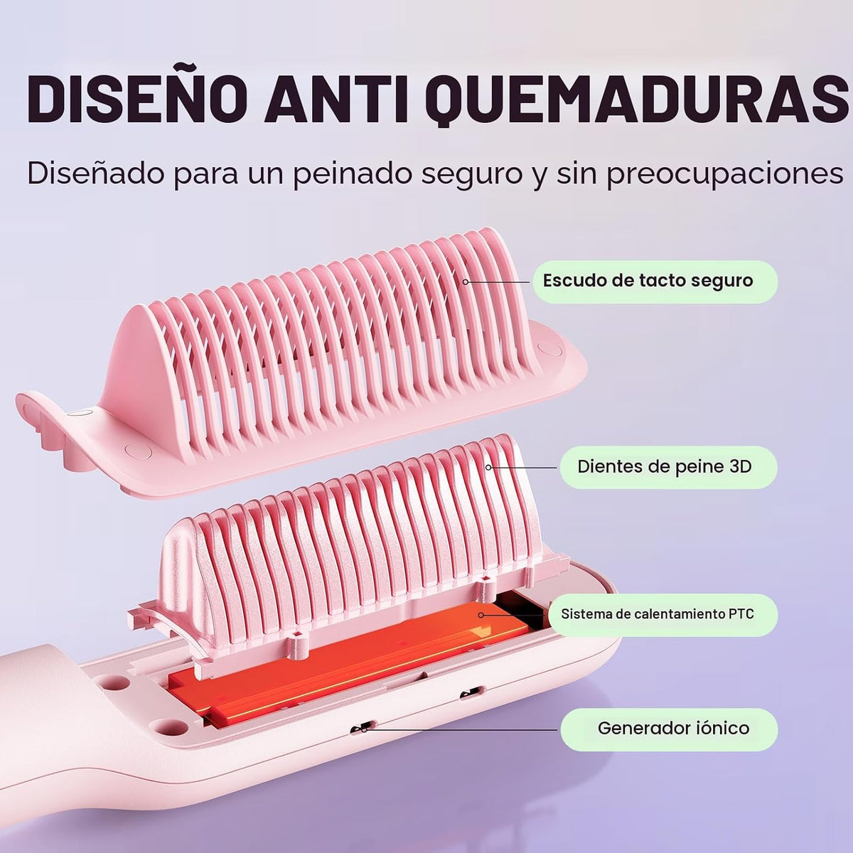Wavytalk - Cepillo alisador de pelo, cepillo alisador iónico elegan...