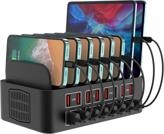 Estación de carga para múltiples dispositivos, estación de carga USB Cinlinso de 150 W/35 A, 16 puertos, organizador de cargador rápido para múltiples dispositivos, compatible con iPad, tableta, teléfono celular Kindle y otros dispositivos electrónicos