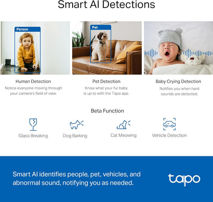 TP-Link Tapo - Cámara de seguridad Pan\/Tilt de 2K QHD para cámara...
